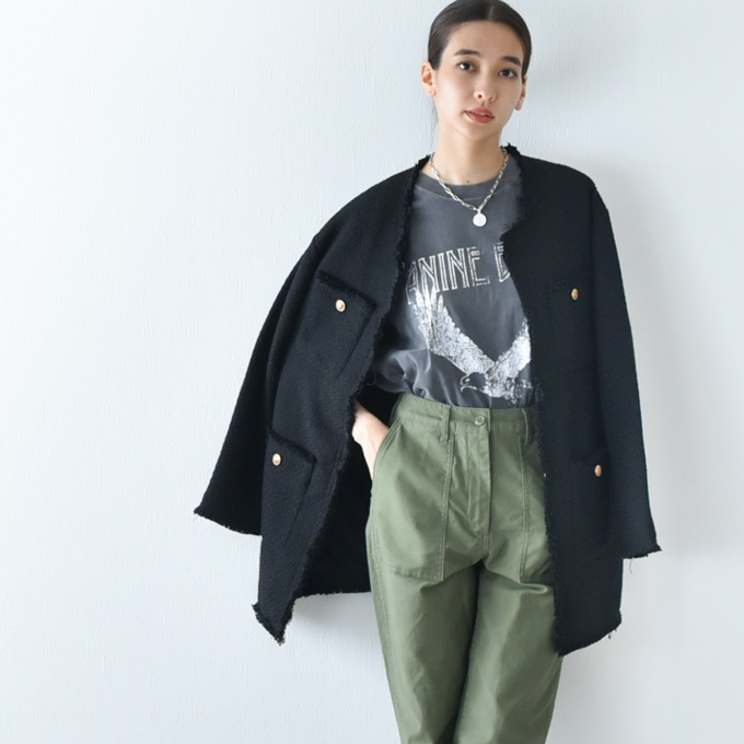 ツイード ジャケット ツイードジャケット アウター コート ママ 秋冬 冬 おしゃれ 黒 ブラック Pearls パールズ