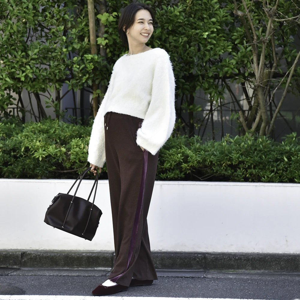 マタニティ パンツ ワイド リブ ベロアライン 産前産後兼用 ワイドパンツ 春 秋冬 冬 ボトム ズボン セルフカット カジュアル イージー 妊婦 妊婦服 臨月 ストレスフリー おしゃれ 可愛い かっこいい グレー ブラウン Pearls パールズ