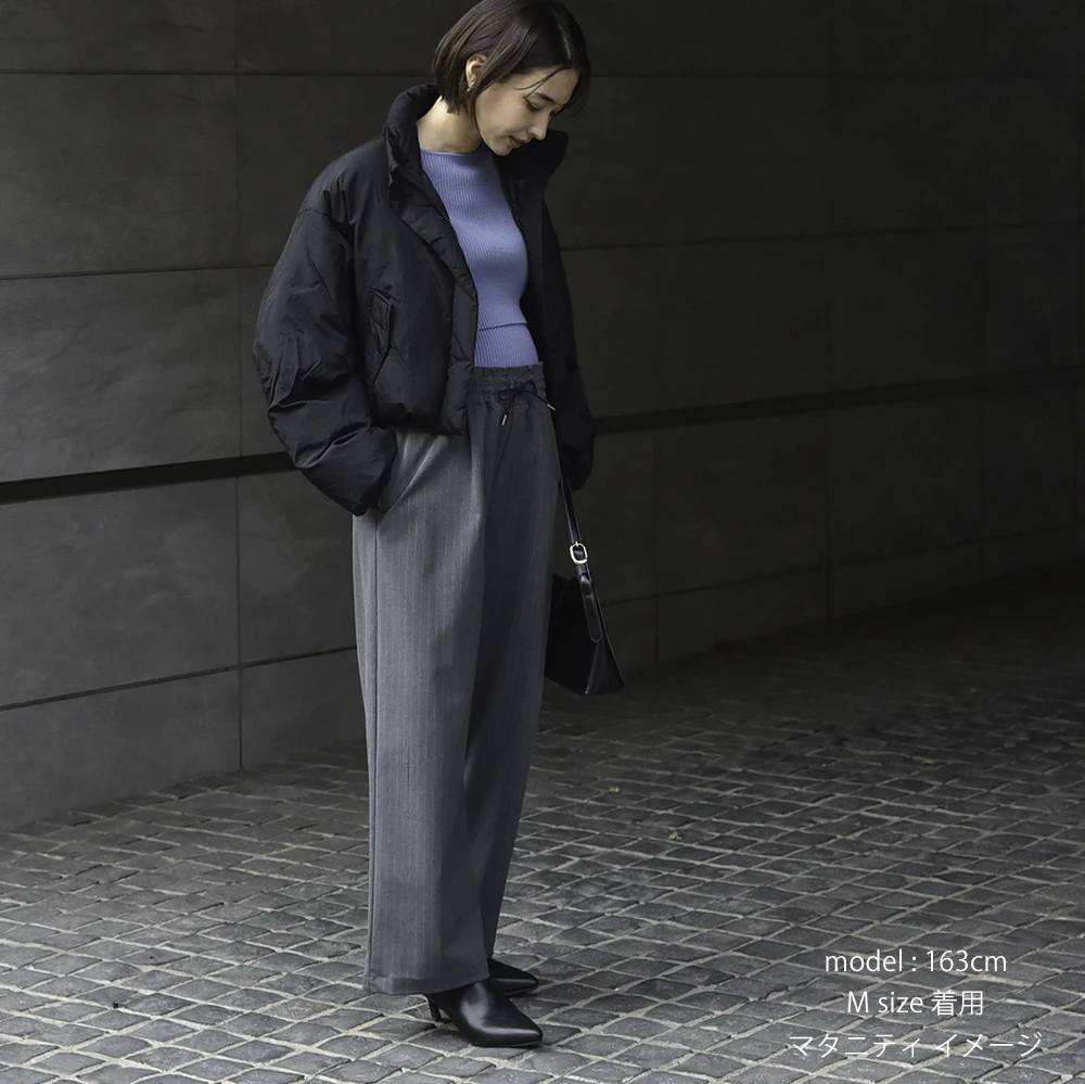 マタニティ ハイウエスト パンツ ピンストライプ ワイド 産前産後 スラックス オフィス きれいめ ストレッチ アジャスター ウエスト調節 ウエストゴム ボトムス イージー ゆったり らくちん マタニティズボン 妊婦服 おしゃれ オシャレ 秋冬 春夏 オールシーズン パールズ Pearls