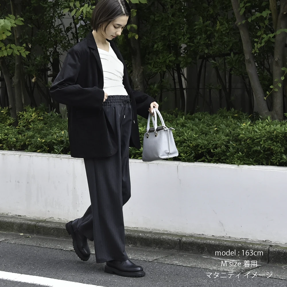 マタニティ ハイウエスト パンツ ピンストライプ ワイド 産前産後 スラックス オフィス きれいめ ストレッチ アジャスター ウエスト調節 ウエストゴム ボトムス イージー ゆったり らくちん マタニティズボン 妊婦服 おしゃれ オシャレ 秋冬 春夏 オールシーズン パールズ Pearls