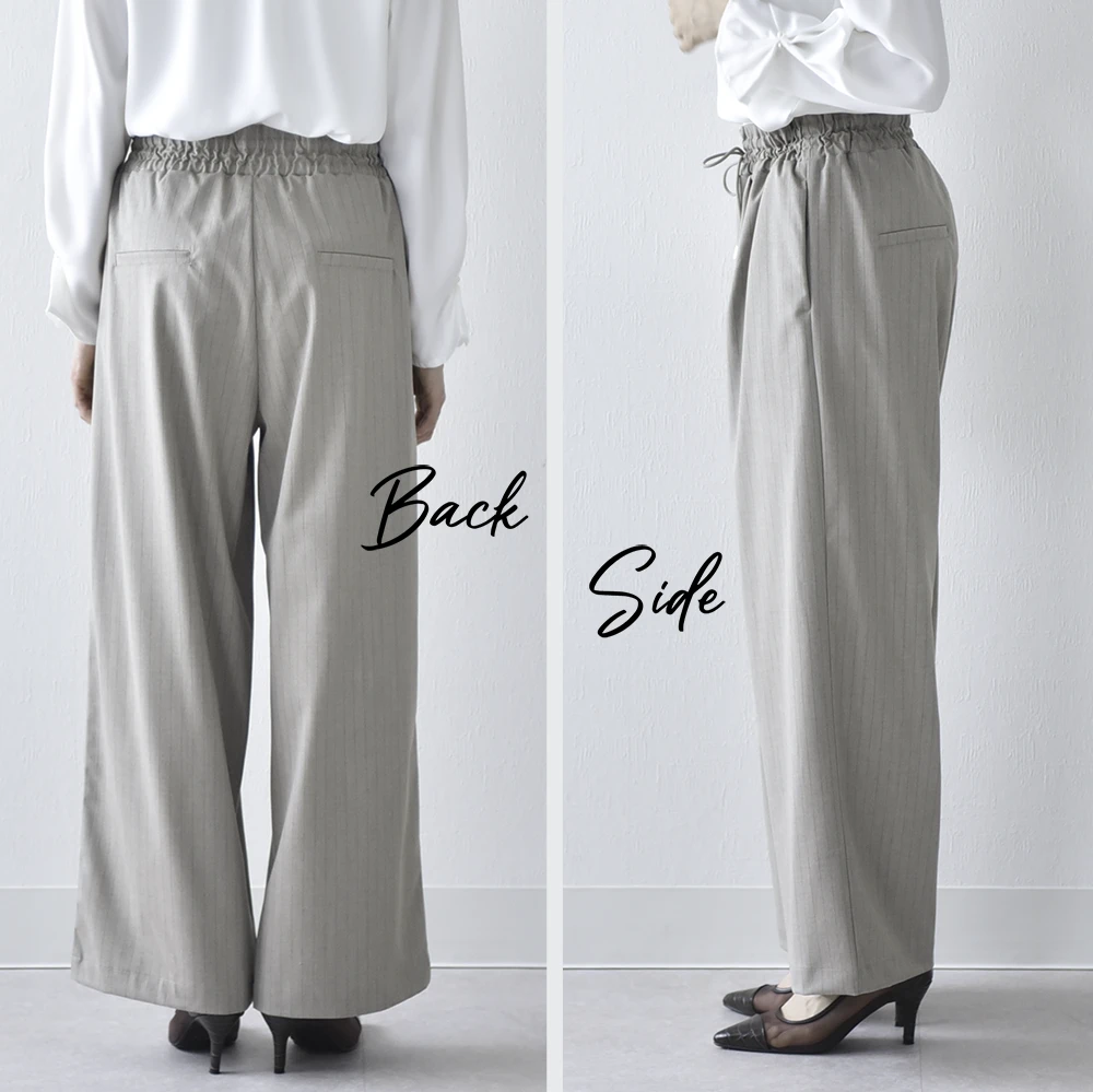 マタニティ ハイウエスト パンツ ピンストライプ ワイド 産前産後 スラックス オフィス きれいめ ストレッチ アジャスター ウエスト調節 ウエストゴム ボトムス イージー ゆったり らくちん マタニティズボン 妊婦服 おしゃれ オシャレ 秋冬 春夏 オールシーズン パールズ Pearls