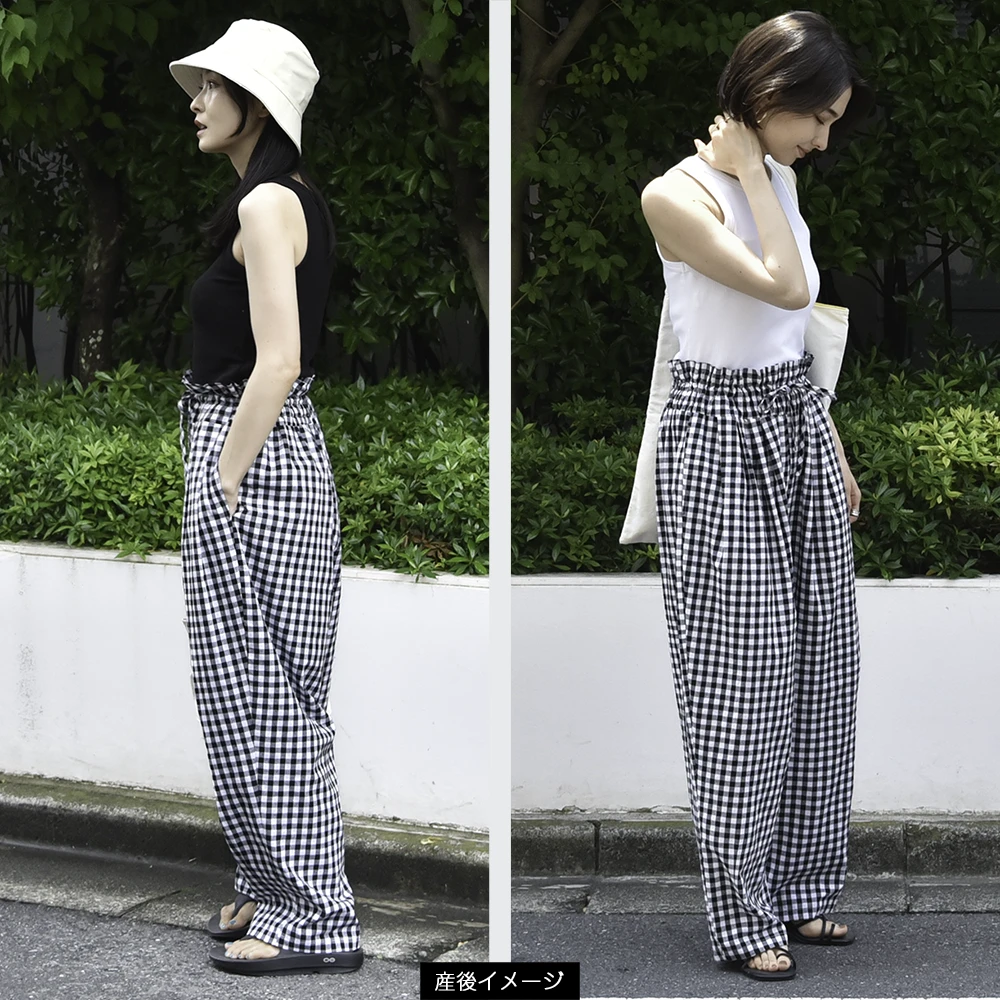 マタニティ パンツ ボトムス 産前産後 ウエスト調節 ギンガムチェック バルーンパンツ バルーンシルエット イージー ゆったり らくちん カジュアル きれいめ 涼しい マタニティズボン 妊婦服 おしゃれ オシャレ 春夏 夏 パールズ Pearls