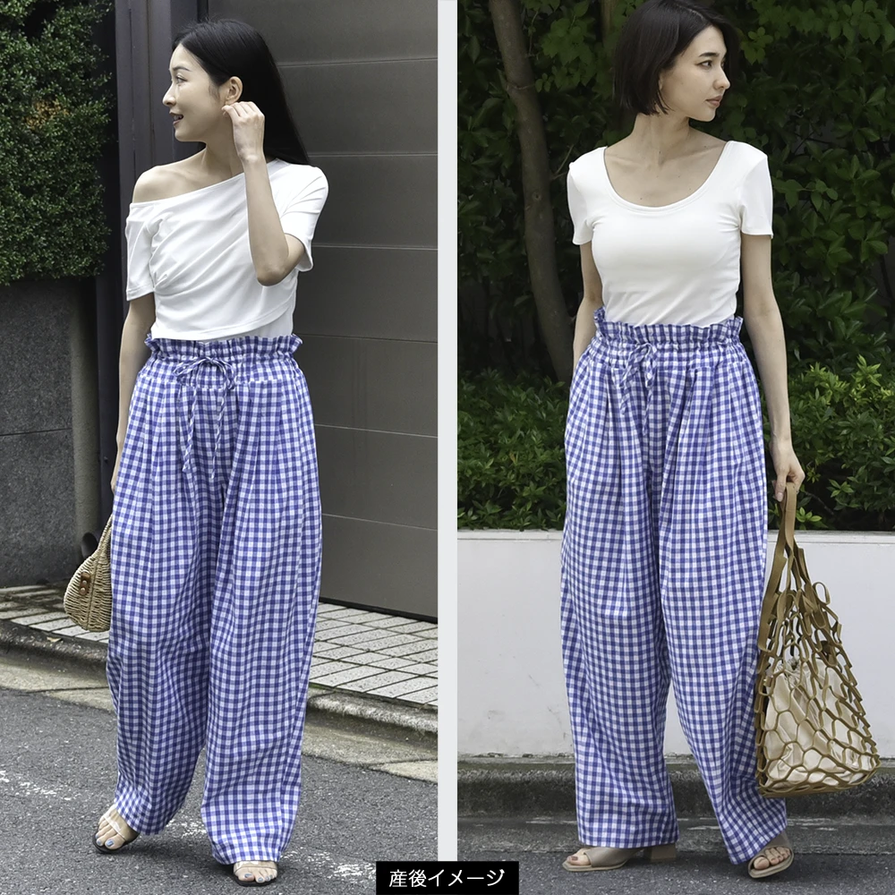 マタニティ パンツ ボトムス 産前産後 ウエスト調節 ギンガムチェック バルーンパンツ バルーンシルエット イージー ゆったり らくちん カジュアル きれいめ 涼しい マタニティズボン 妊婦服 おしゃれ オシャレ 春夏 夏 パールズ Pearls