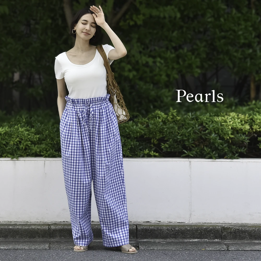 マタニティ パンツ ボトムス 産前産後 ウエスト調節 ギンガムチェック バルーンパンツ バルーンシルエット イージー ゆったり らくちん カジュアル きれいめ 涼しい マタニティズボン 妊婦服 おしゃれ オシャレ 春夏 夏 パールズ Pearls