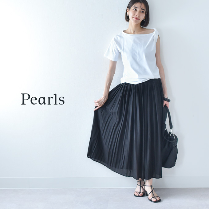 マタニティ スカート ロング プリーツ マキシ 産後兼用 春夏 ボトム ボトムス ウエスト調節 ゴム シャーリング 接触冷感 黒 白 ブラック ホワイト イエロー 産前 産後 臨月 オシャレ 可愛い Pearls パールズ