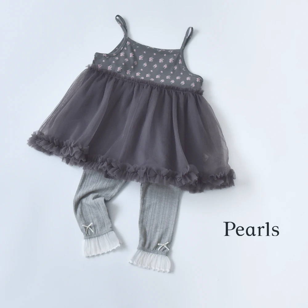 ベビー キッズ ワンピース キャミワンピース チュール ノースリーブ ベビー服 キッズ服 子供服 ガーリー 花柄 春夏秋 服 赤ちゃん 女の子 春 夏 秋 オシャレ おしゃれ かわいい 可愛い 73 80 90 Pearls パールズ