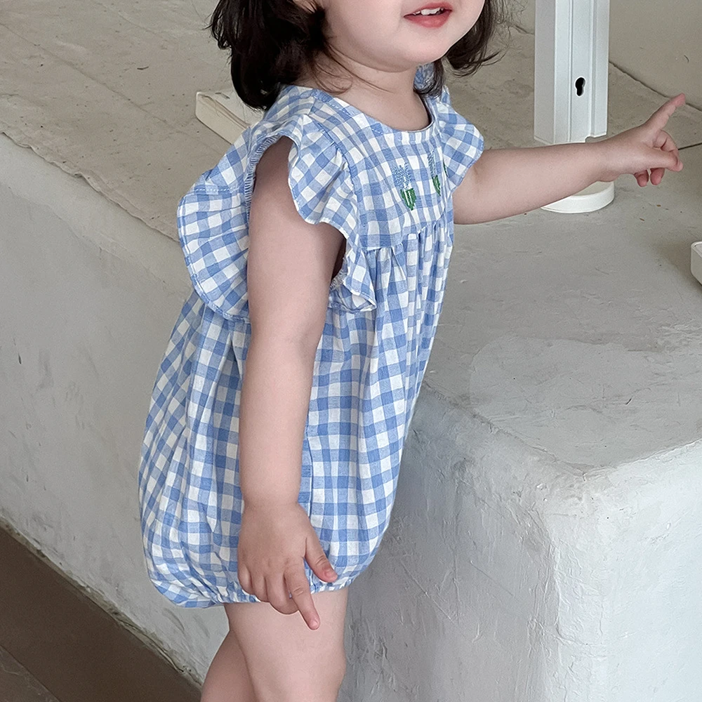 ベビー キッズ ロンパース ベビー服 キッズ服 子供服 チェック ギンガムチェック ショルダーフリル ガーゼ 春夏 服 赤ちゃん 女の子 春 夏 オシャレ おしゃれ かわいい 可愛い 66 73 Pearls パールズ