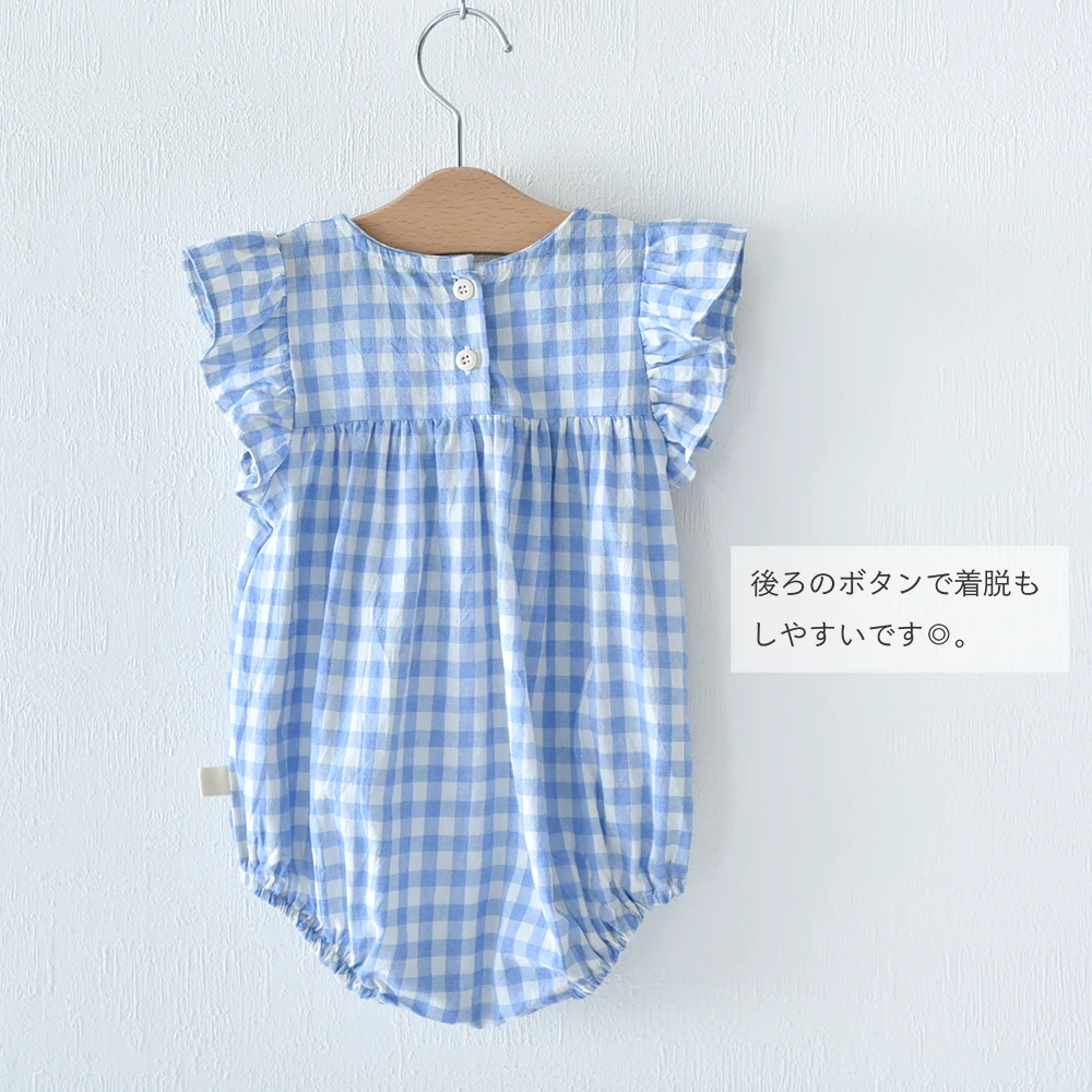 ベビー キッズ ロンパース ベビー服 キッズ服 子供服 チェック ギンガムチェック ショルダーフリル ガーゼ 春夏 服 赤ちゃん 女の子 春 夏 オシャレ おしゃれ かわいい 可愛い 66 73 Pearls パールズ