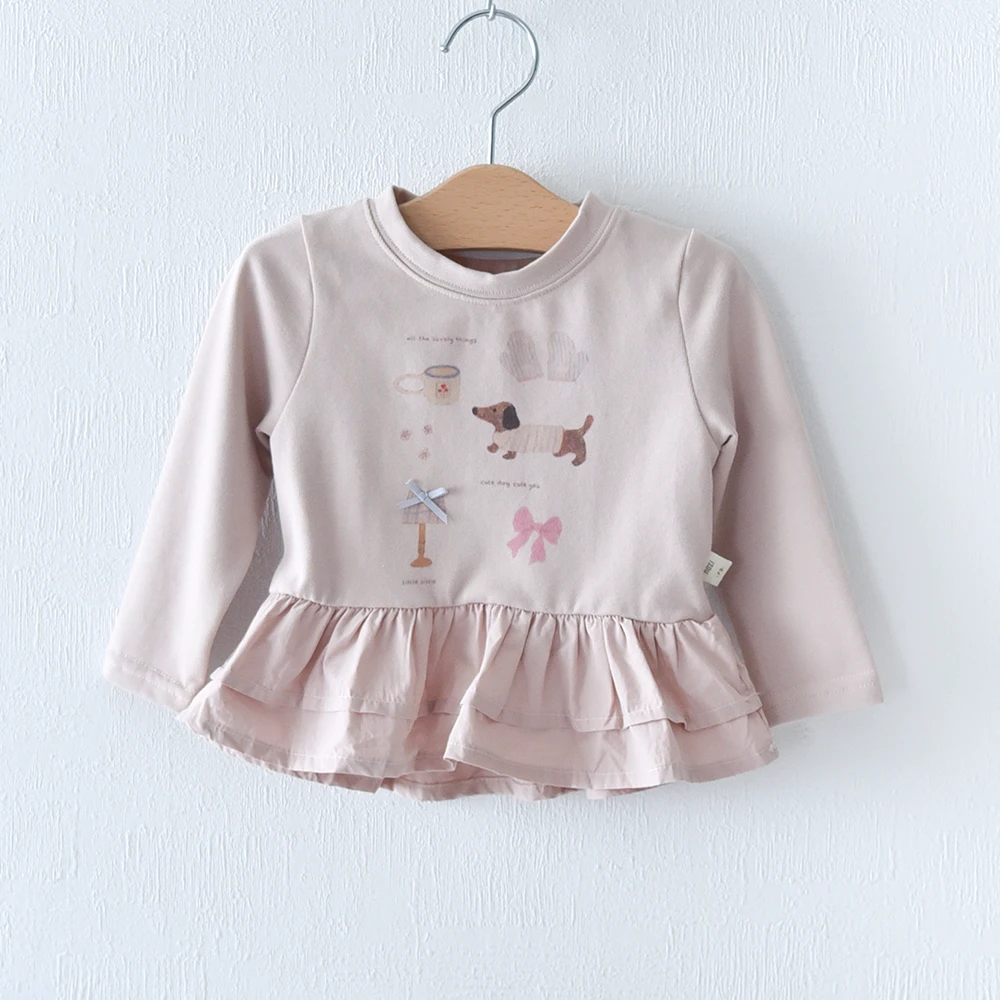 ベビー キッズ トップス プルオーバー ベビー服 キッズ服 子供服 長袖 裾フリル ガーリー 春秋冬 服 赤ちゃん 女の子 春 秋 冬 オシャレ おしゃれ かわいい 可愛い 73 80 90 100 Pearls パールズ