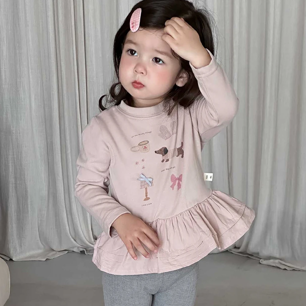 ベビー キッズ トップス プルオーバー ベビー服 キッズ服 子供服 長袖 裾フリル ガーリー 春秋冬 服 赤ちゃん 女の子 春 秋 冬 オシャレ おしゃれ かわいい 可愛い 73 80 90 100 Pearls パールズ