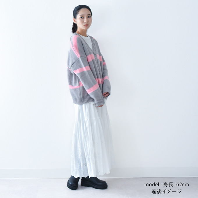 マタニティ 授乳服 ニット ボーダー カーディガン 秋冬 冬 暖か トップス 臨月 授乳 妊婦 妊婦服 産前 産後 おしゃれ 可愛い Pearls パールズ