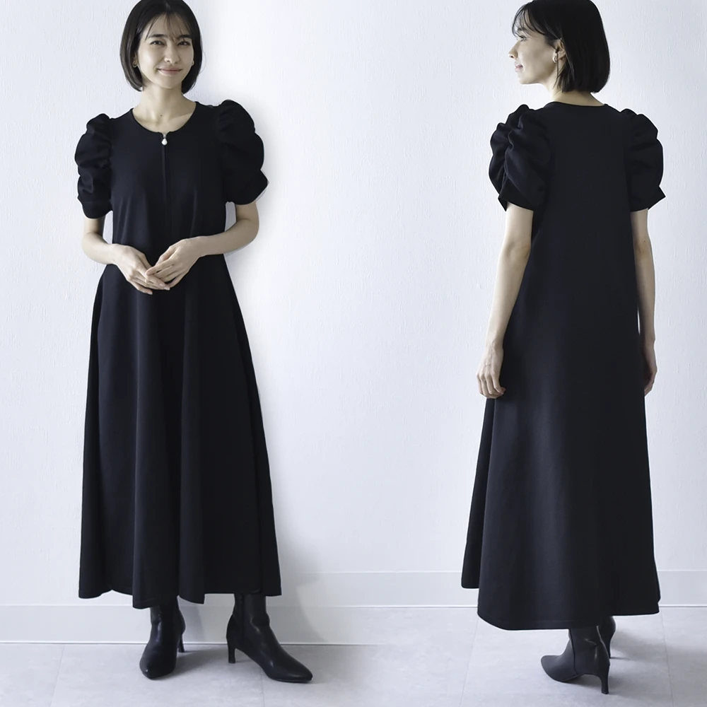 授乳服 マタニティ ニットワンピース ニット ワンピース ドレス 授乳口 半袖 ボリューム袖 ロング丈 フレア お宮参り 入園式 卒園式 入学式 セレモニー 妊婦服 産前産後 オールシーズン おしゃれ オシャレ 可愛い かっこいい パールズ Pearls