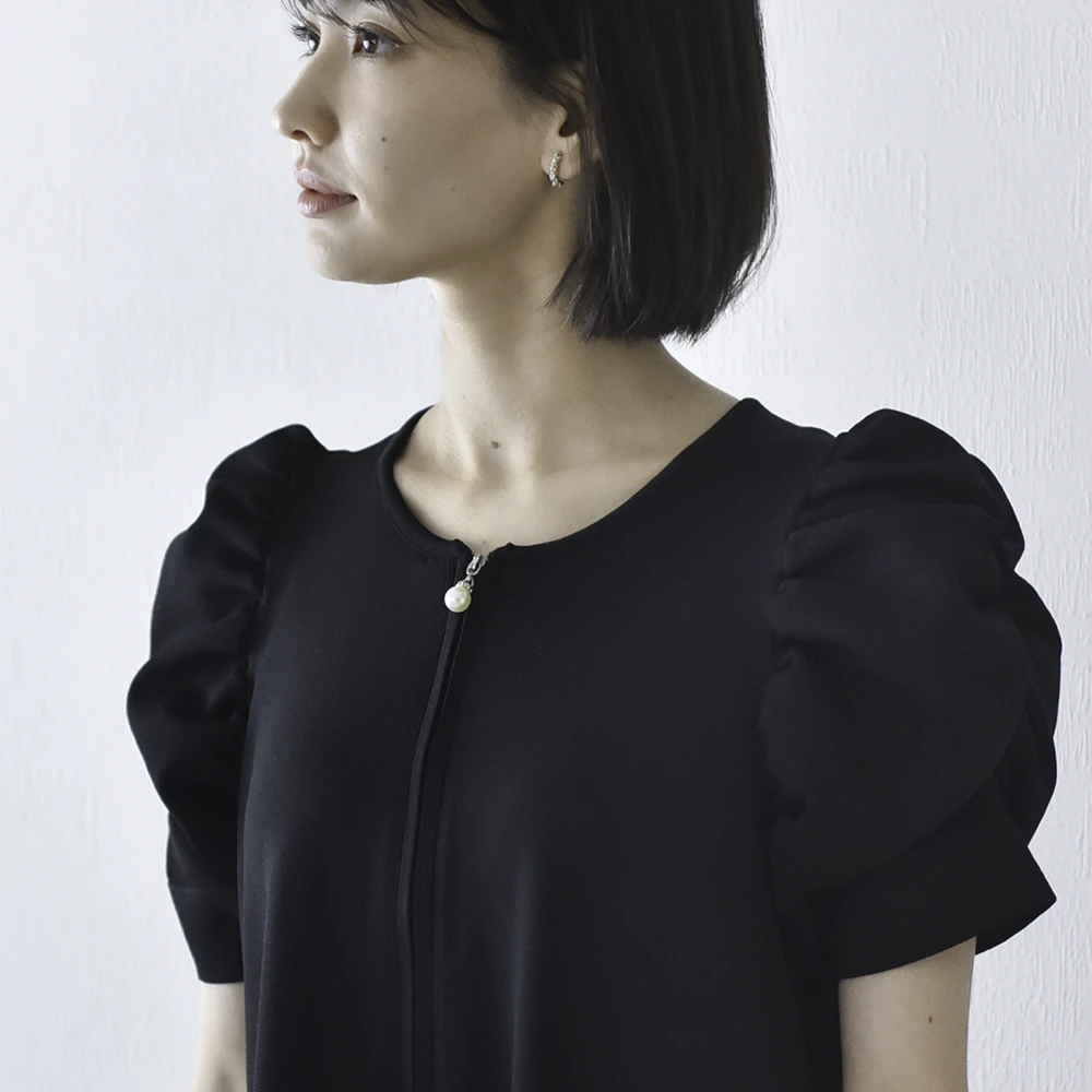 授乳服 マタニティ ニットワンピース ニット ワンピース ドレス 授乳口 半袖 ボリューム袖 ロング丈 フレア お宮参り 入園式 卒園式 入学式 セレモニー 妊婦服 産前産後 オールシーズン おしゃれ オシャレ 可愛い かっこいい パールズ Pearls