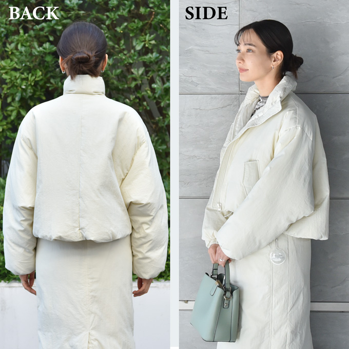 マタニティ マタニティウェア 暖か あったか 防寒 ジャケット ダウン 中綿 コート ブルゾン ショート丈 秋冬 冬 おしゃれ かわいい 可愛い 妊婦 妊婦服 低身長 授乳 産前 産後 臨月 黒 ブラック 白 アイボリー Pearls パールズ