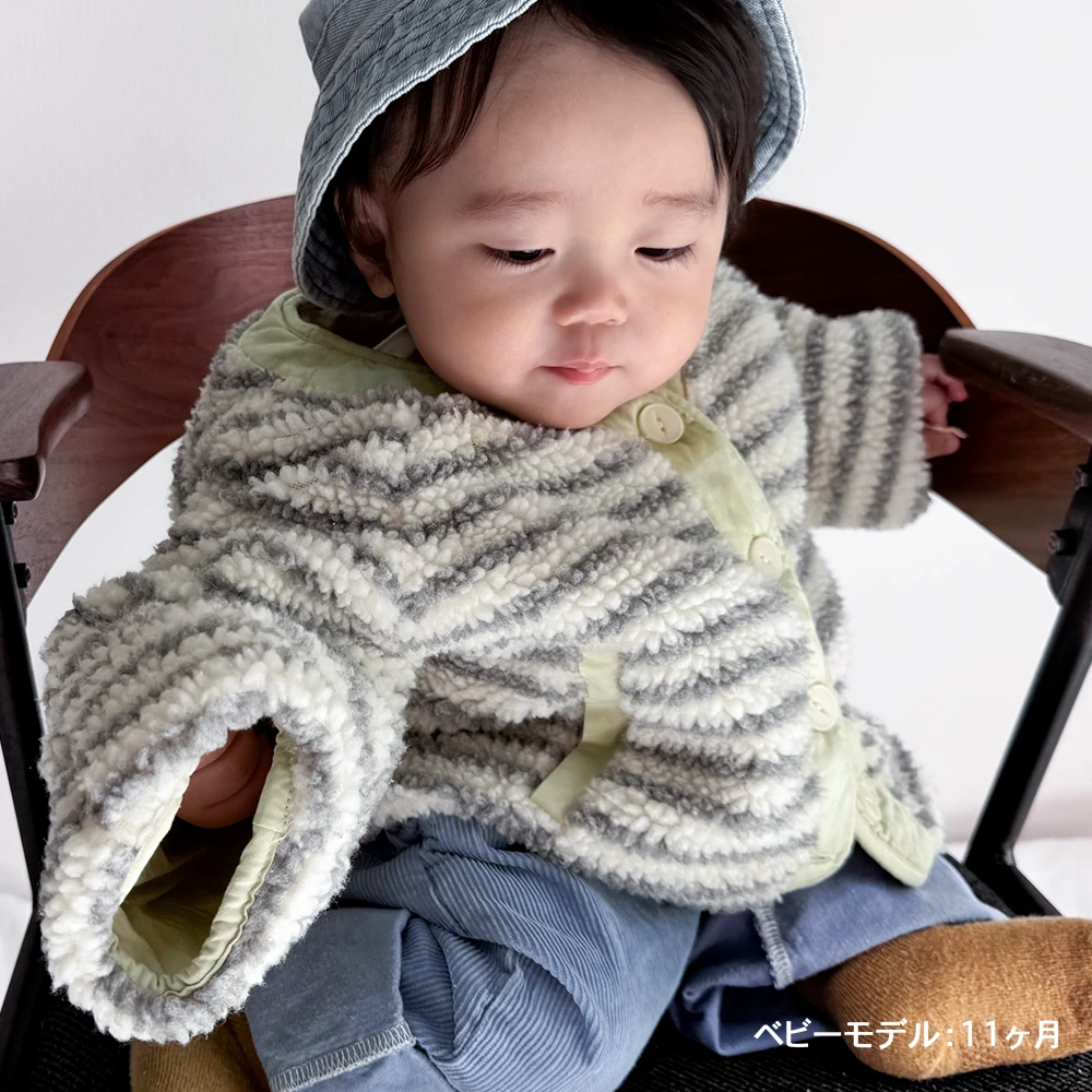 ベビー キッズ アウター ボア ボーダー 防寒 リバーシブル 中綿 ベビー服 キッズ服 上着 子供服 長袖 アウトウェア 秋冬 もこもこ あったか 暖か 服 赤ちゃん 秋 冬 オシャレ おしゃれ かわいい 可愛い Pearls パールズ