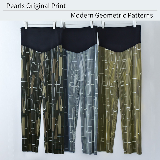 マタニティ パンツ リブ 夏 春 春夏 セルフカット ワイド ストレート プリント ルームウエア ルームウェア ルーム ウエストゴム ウエスト調節機能付 部屋着 ボトム ボトムス イージー ゆったり らくちん 産前産後対応 妊婦服 ブラック 黒 カーキ Pearls パールズ