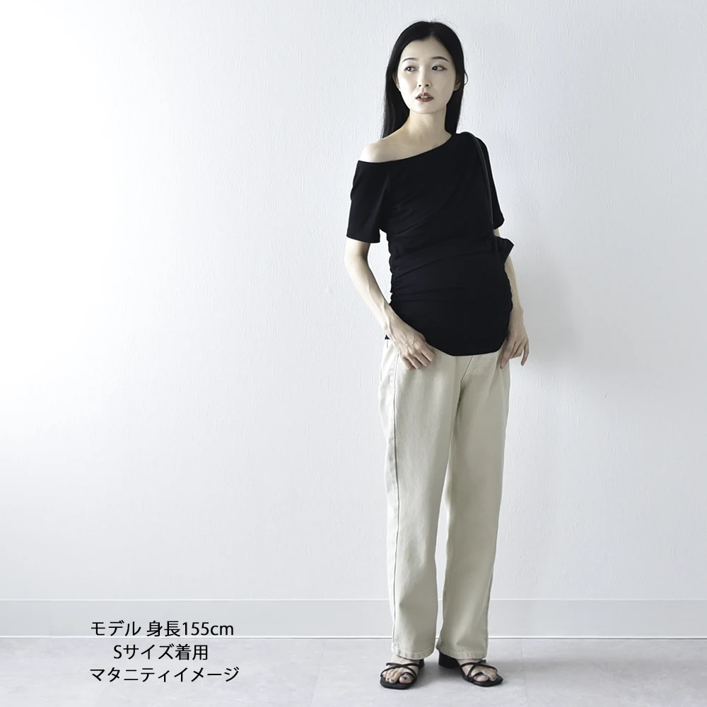 マタニティ デニム ヴィンテージ加工 デニムパンツ ストレートデニム パンツ マタニティパンツ マタニティズボン カジュアル 春 夏 秋 冬 ボトム ジーンズ 妊娠初期 妊娠後期 臨月 妊婦服 ウエストゴム アジャスター ベージュ S M L XL パールズ Pearls