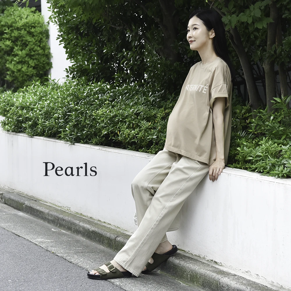 マタニティ デニム ヴィンテージ加工 デニムパンツ ストレートデニム パンツ マタニティパンツ マタニティズボン カジュアル 春 夏 秋 冬 ボトム ジーンズ 妊娠初期 妊娠後期 臨月 妊婦服 ウエストゴム アジャスター ベージュ S M L XL パールズ Pearls