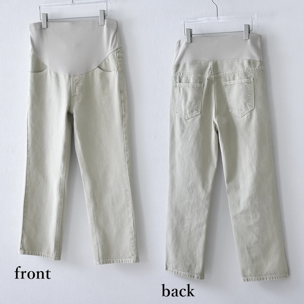 マタニティ デニム ヴィンテージ加工 デニムパンツ ストレートデニム パンツ マタニティパンツ マタニティズボン カジュアル 春 夏 秋 冬 ボトム ジーンズ 妊娠初期 妊娠後期 臨月 妊婦服 ウエストゴム アジャスター ベージュ S M L XL パールズ Pearls