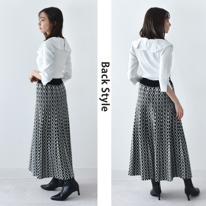 マタニティ通販パールズ 幾何学柄 ニットスカート 産前産後兼用