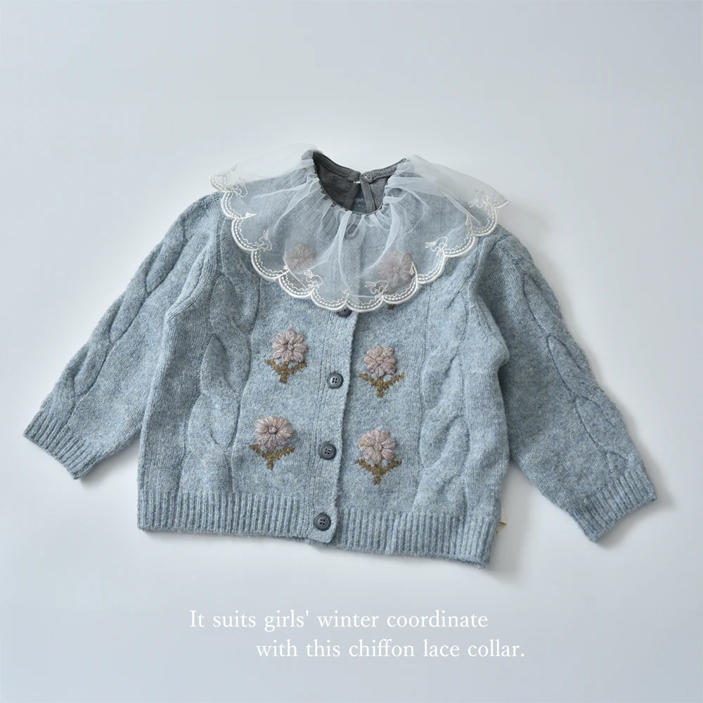 ベビー キッズ トップス カットソー ガーリー ベビー服 キッズ服 シフォンレース 衿レース 子供服 長袖 春秋冬 あったか 暖か 服 女の子 赤ちゃん 春 秋 冬 オシャレ おしゃれ かわいい 可愛い 73 80 90 100 Pearls パールズ