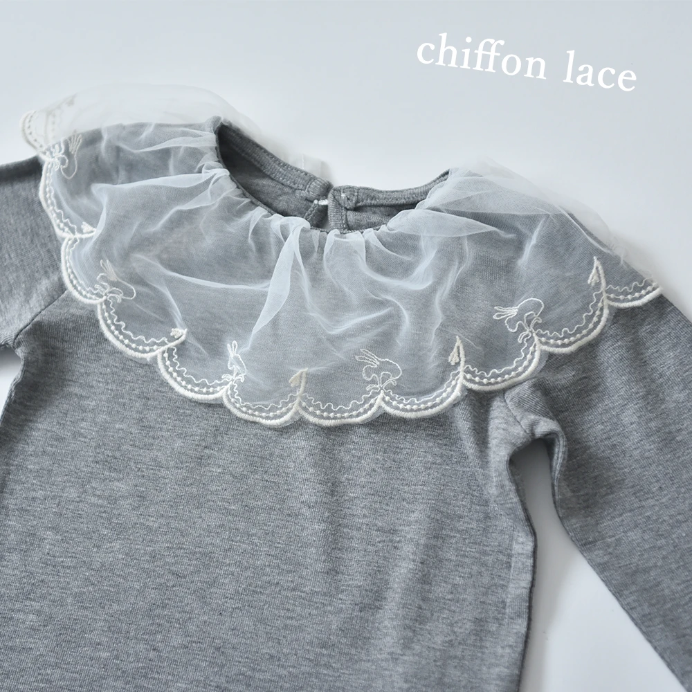 ベビー キッズ トップス カットソー ガーリー ベビー服 キッズ服 シフォンレース 衿レース 子供服 長袖 春秋冬 あったか 暖か 服 女の子 赤ちゃん 春 秋 冬 オシャレ おしゃれ かわいい 可愛い 73 80 90 100 Pearls パールズ