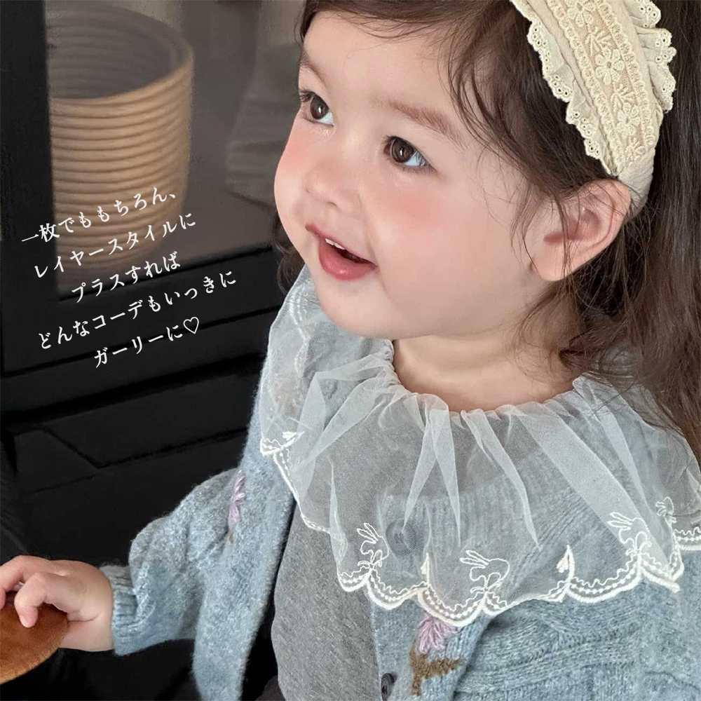 ベビー キッズ トップス カットソー ガーリー ベビー服 キッズ服 シフォンレース 衿レース 子供服 長袖 春秋冬 あったか 暖か 服 女の子 赤ちゃん 春 秋 冬 オシャレ おしゃれ かわいい 可愛い 73 80 90 100 Pearls パールズ