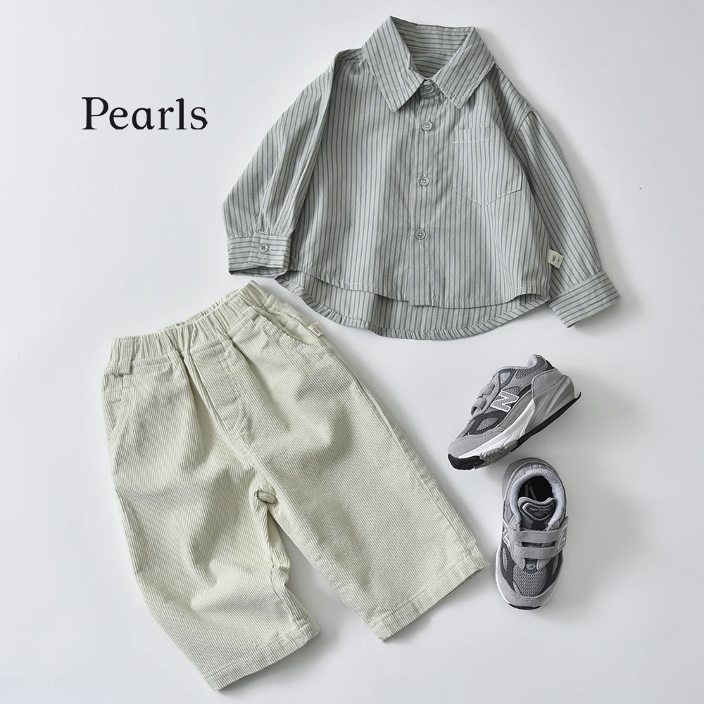送料無料 ベビー キッズ トップス シャツ ストライプ ベビー服 キッズ服 上着 子供服 長袖 春秋冬 服 男の子 赤ちゃん 春 秋 冬 コットン オシャレ おしゃれ かわいい 可愛い 73 80 90 100 Pearls パールズ