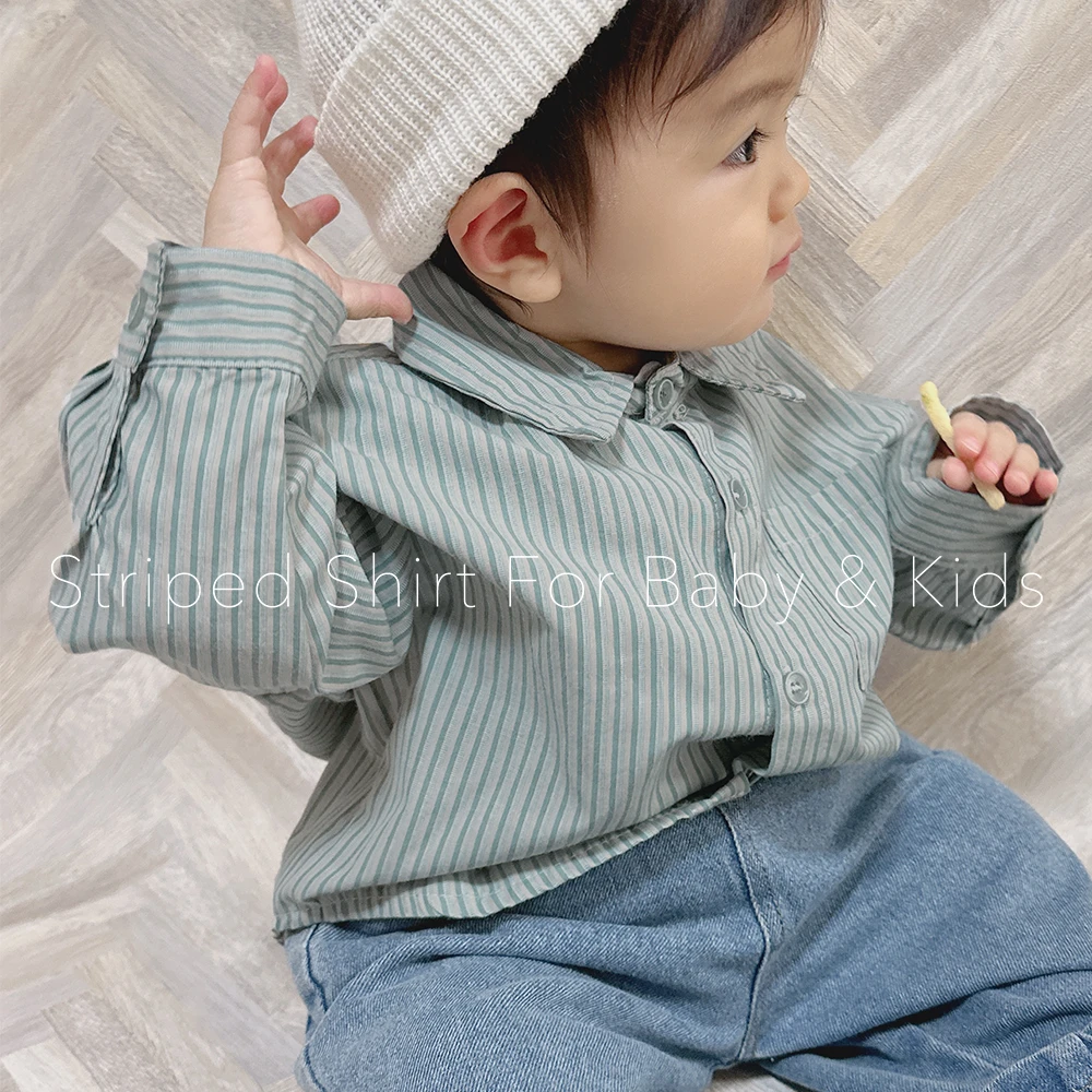 マタニティ 授乳服通販 ベビー コットン100％ ストライプ柄シャツ