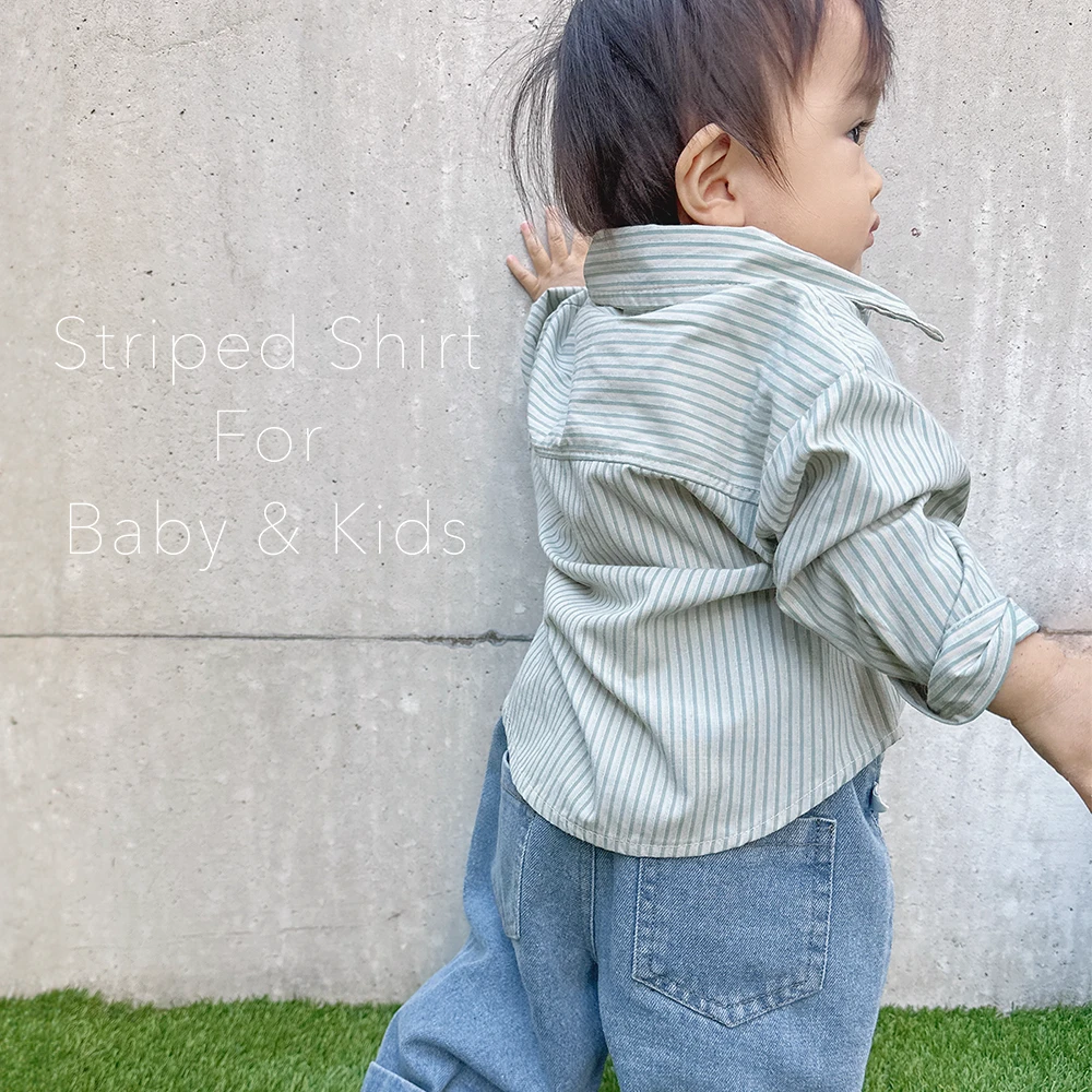 送料無料 ベビー キッズ トップス シャツ ストライプ ベビー服 キッズ服 上着 子供服 長袖 春秋冬 服 男の子 赤ちゃん 春 秋 冬 コットン オシャレ おしゃれ かわいい 可愛い 73 80 90 100 Pearls パールズ