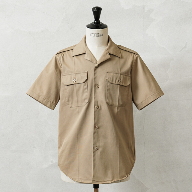 実物 USED 米軍 70～80's ショートスリーブ チノシャツ TAN445 ミリタリー
