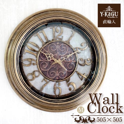 【Y-KAGU直輸入】ウォールクロック(壁時計) ラウンドゴールド(M)