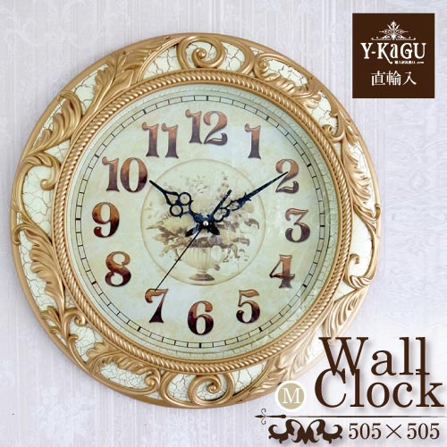 【Y-KAGU直輸入】ウォールクロック(壁時計) ロココホワイト(M)