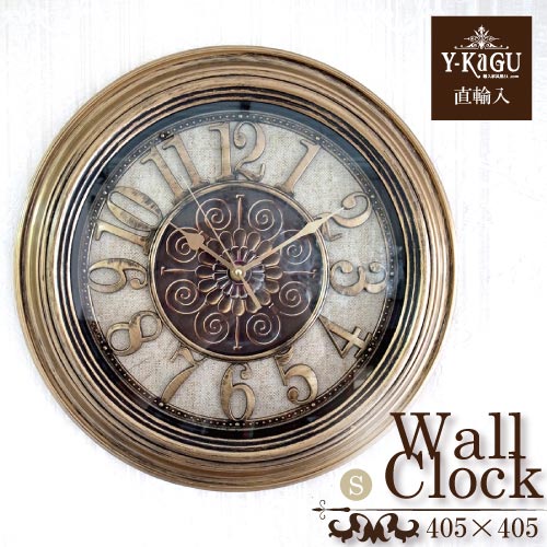 【Y-KAGU直輸入】ウォールクロック(壁時計) ラウンドゴールド(S)