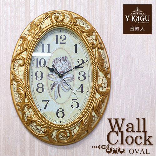 【Y-KAGU直輸入】ウォールクロック(壁時計) ロココホワイト(オーバル)