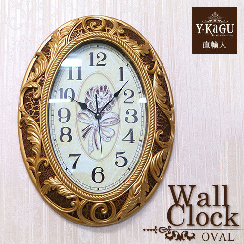 【Y-KAGU直輸入】ウォールクロック(壁時計) ロココブラウン(オーバル)