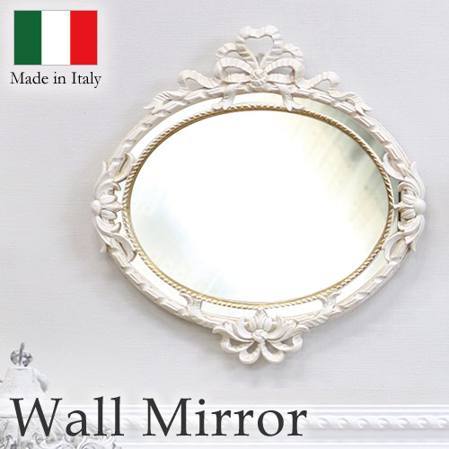 イタリア製 ウォールミラー(アイボリーゴールド) リボン オーバル【送料無料】