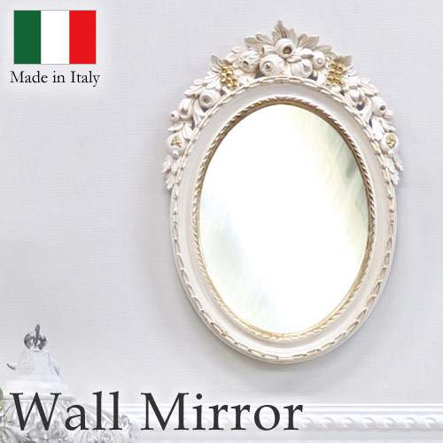 イタリア製 ウォールミラー(アイボリーゴールド) フラワー オーバル【送料無料】