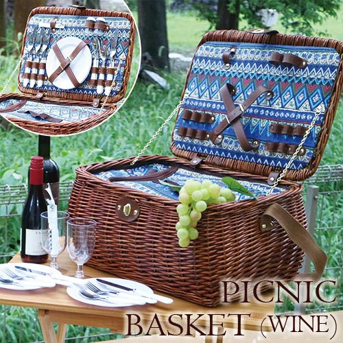 大人インテリア 食器付き！保冷バッグ付き！ピクニックバスケット(BL)【送料無料】