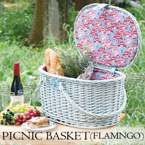 ピクニックバスケット,おしゃれ,食器付き,カゴバック,ラタンバック,フラミンゴ