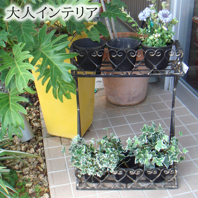 スタンドプランター,鉢カバー付き,2段,アンティーク,レトロ,アイアン