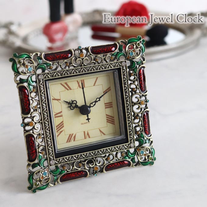 置き時計,時計,スクエア,ロココ,レッド