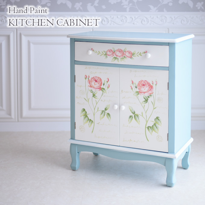 キッチンキャビネット,ハンドペイント,フレンチ,ブルー