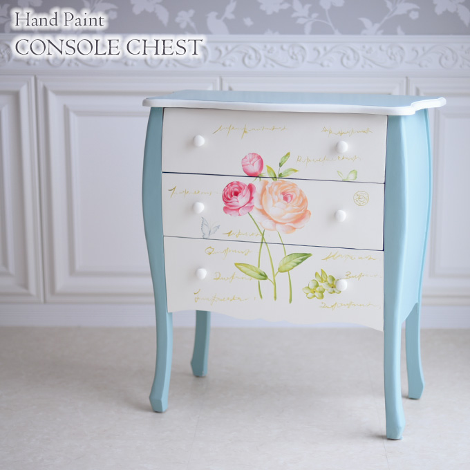 コンソールチェスト,ハンドペイント,フレンチ,ブルー