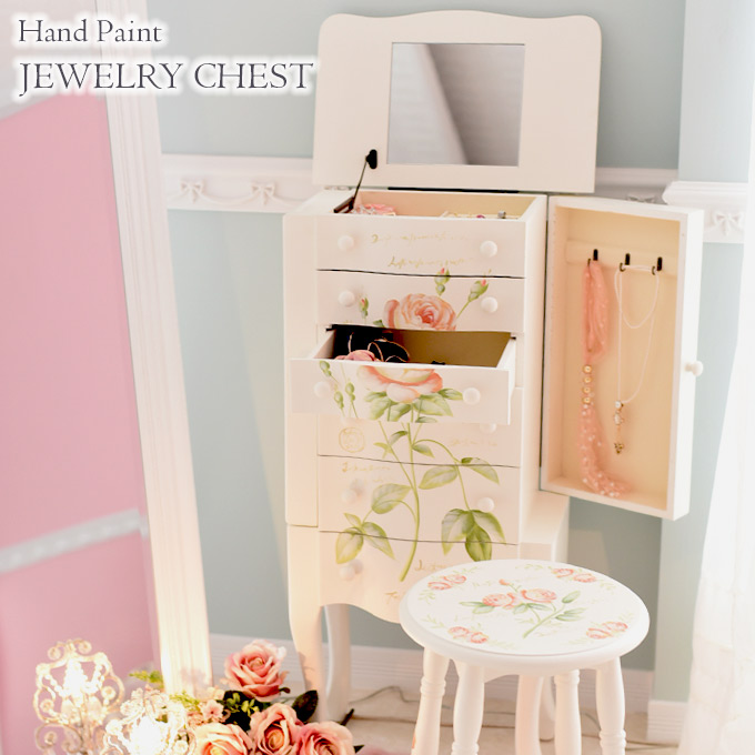 ジュエリーチェスト,ローズペイント,フレンチ,ホワイト