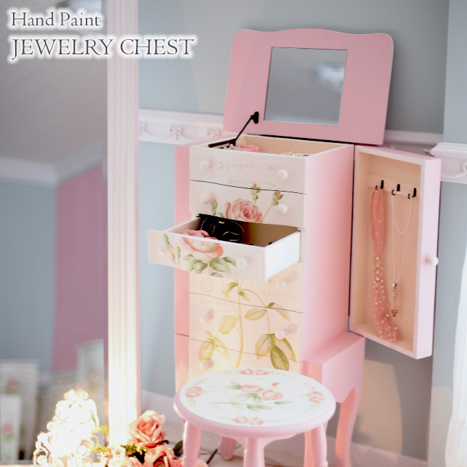 ジュエリーチェスト,ローズペイント,フレンチ,ピンク