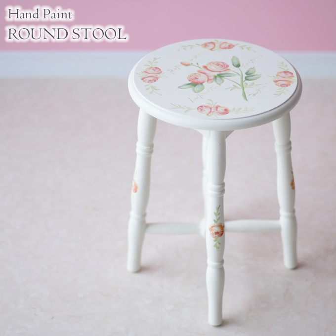スツール,チェア,椅子,ローズペイント,フレンチ,ホワイト