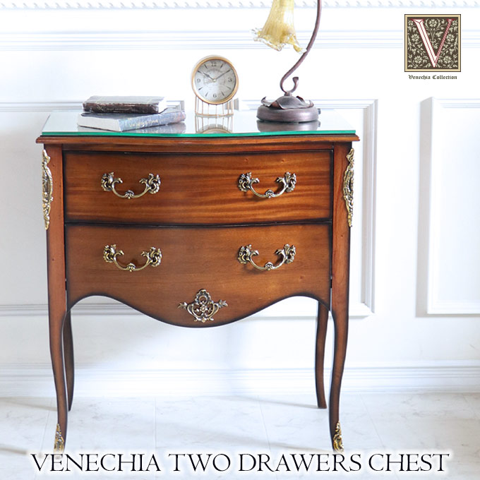 チェスト,ナイトテーブル,2段,幅80cm,ベネシア