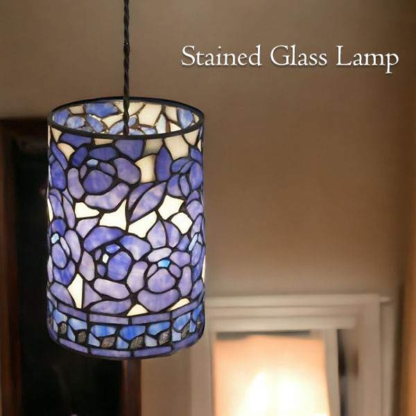 ステンドガラスランプ,ペンダントランプ,ブルーローズ,ステンド,おしゃれ,可愛い,間接照明-6