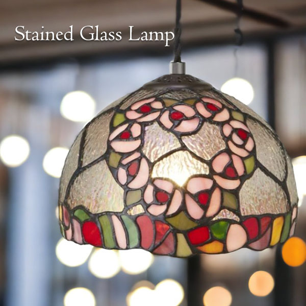 ステンドガラスランプ,ペンダントランプ,クリアローズ,ステンド,おしゃれ,可愛い,間接照明-6